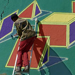 Robin Rhodes working on geometric shapes for his piece Frustum.