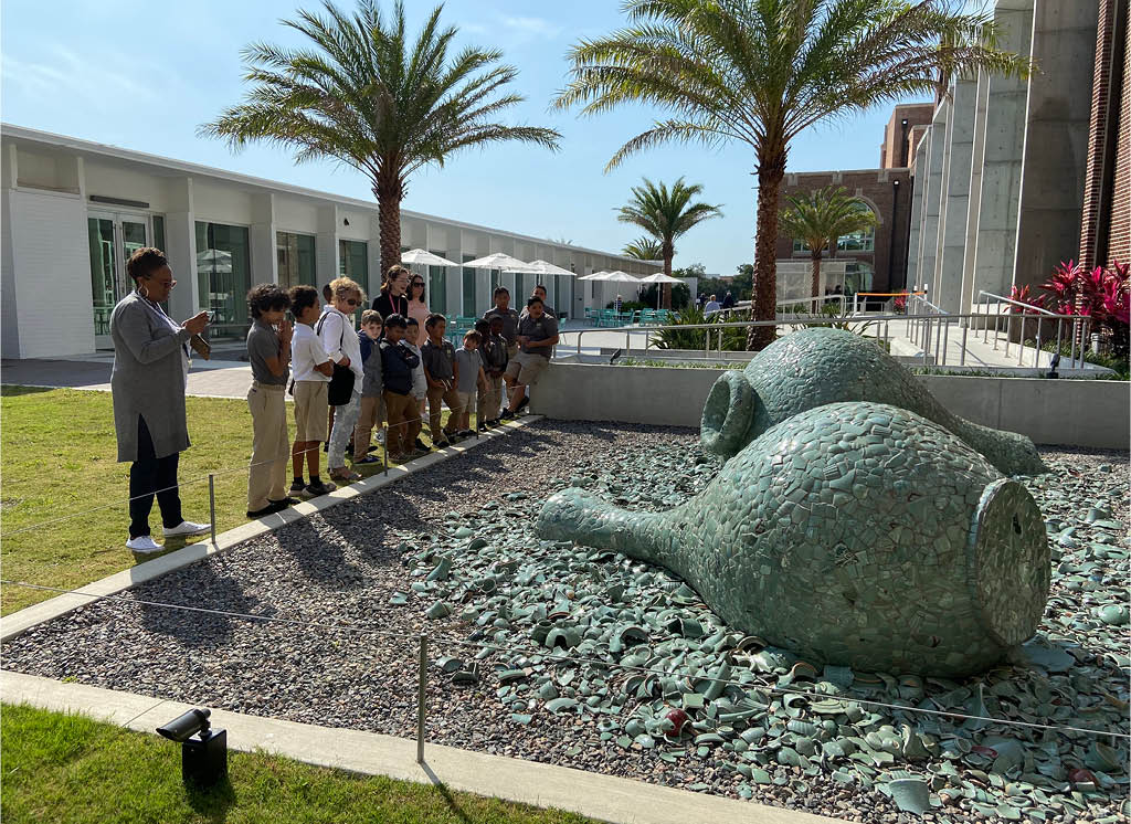Children learning about Jean Shin's Celadon Landscape (2015) at Sarasota Art Museum